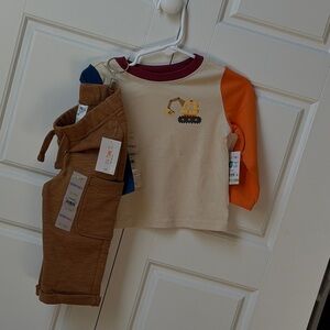 Kids Construction Themed Outfit with Brown Pants